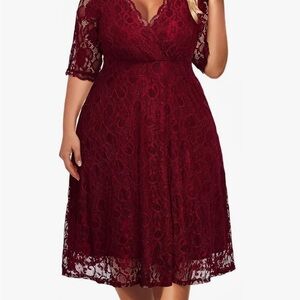Grace Karin Deep Red Lace Midi Dress